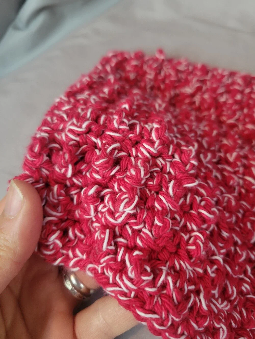 Hand Crafted Red & White Cotton Crochet Dishcloth - Kitchen Linen